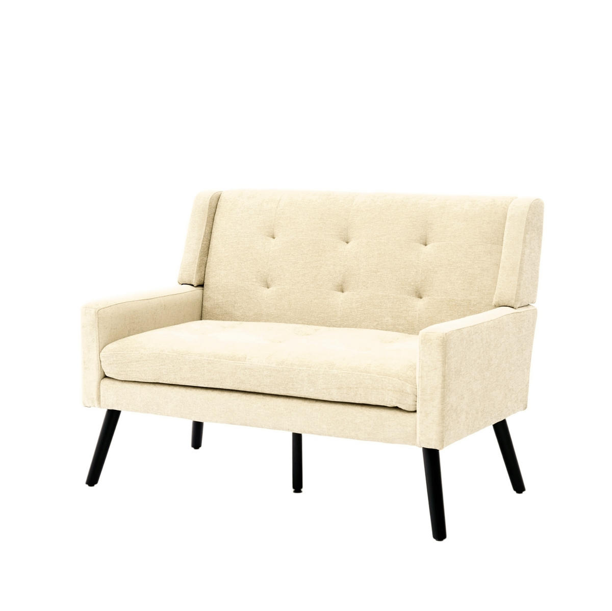 SITZBANK 2-Sitzer Leinenbezug mit Knopfheftung, Massivholzbeinen 119/75/88 cm Beige - Beige, Textil (75/88/119cm) - Redom