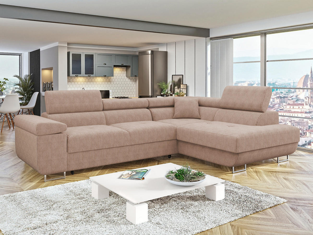 ECKSOFA Torezio Cord, Seite: Rechts - Rosa, Holz/Textil (274/203cm) - MIRJAN24
