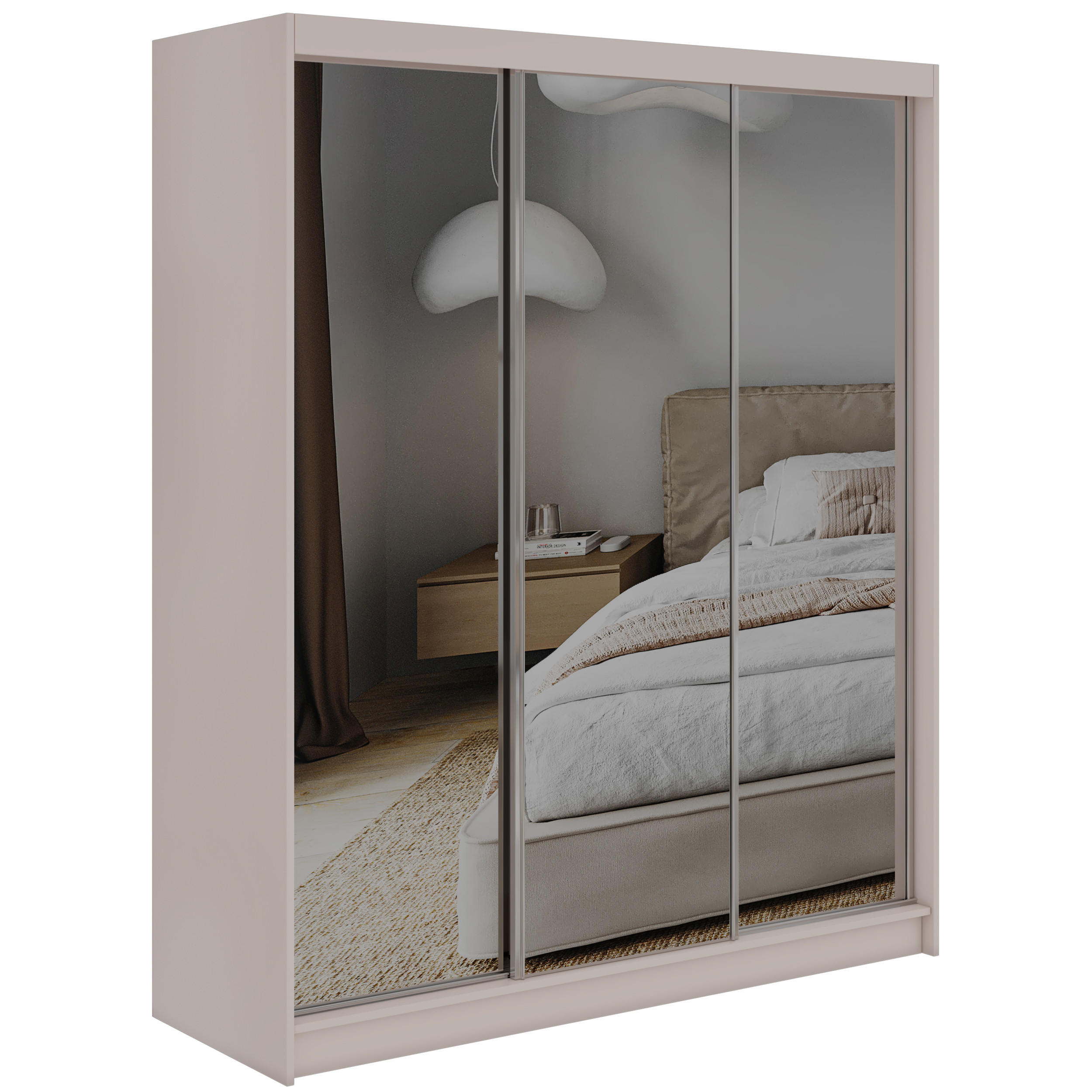 SCHWEBETÜRENSCHRANK mit Schubladen 180 - DUBROWNIK - Kaschmir mit Spiegel - Kaschmir/Alufarben, Holzwerkstoff/Metall (180/216/61cm) - MKS