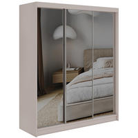 SCHWEBETÜRENSCHRANK mit Schubladen 180 - DUBROWNIK - Kaschmir mit Spiegel - Kaschmir/Alufarben, Holzwerkstoff/Metall (180/216/61cm) - MKS