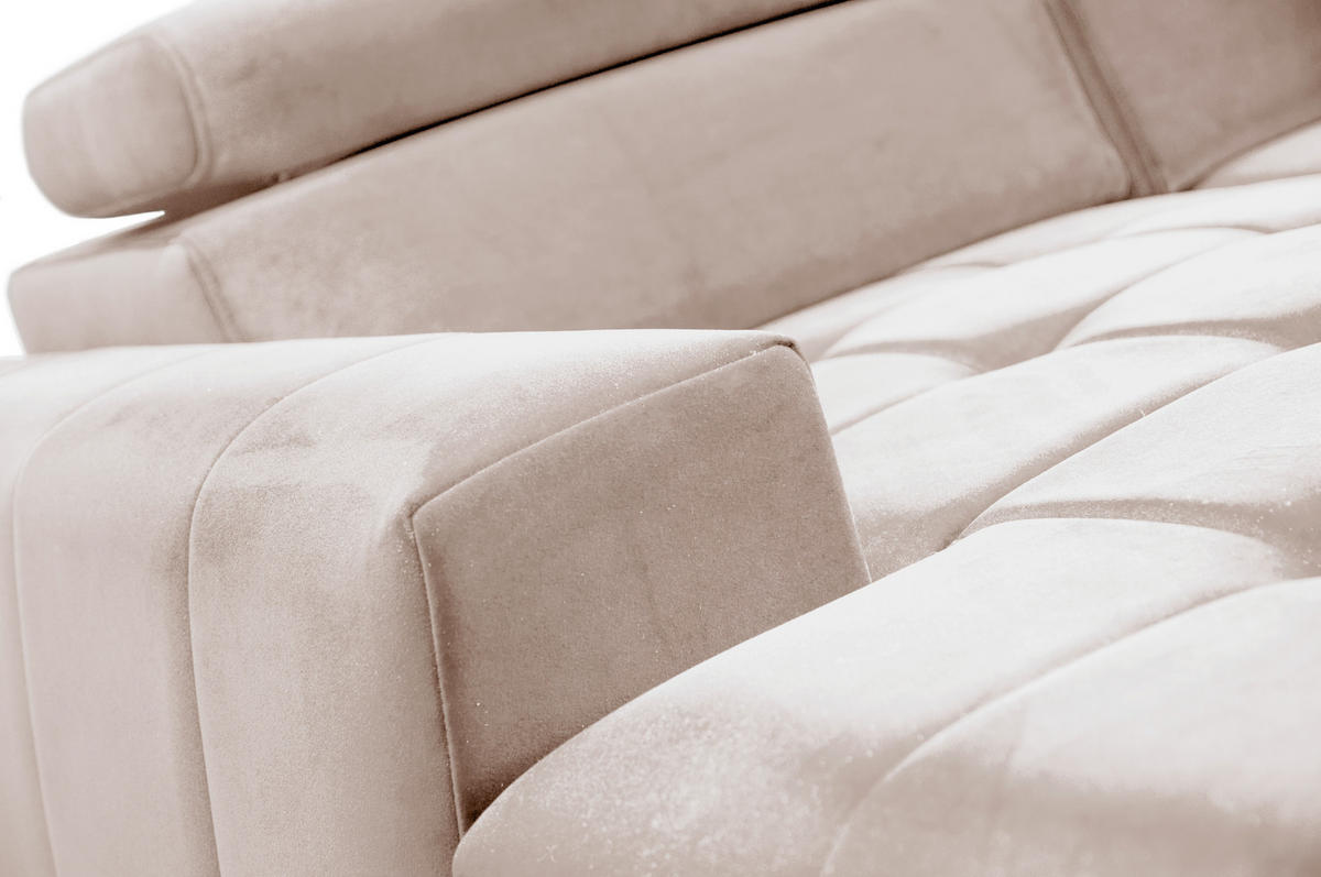 WOHNLANDSCHAFT Arkucio U Beige 345/200/95 cm – großes Sofa mit Schlaffunktion L - Beige/Schwarz, Textil/Metall (200/95/345cm) - AX Living