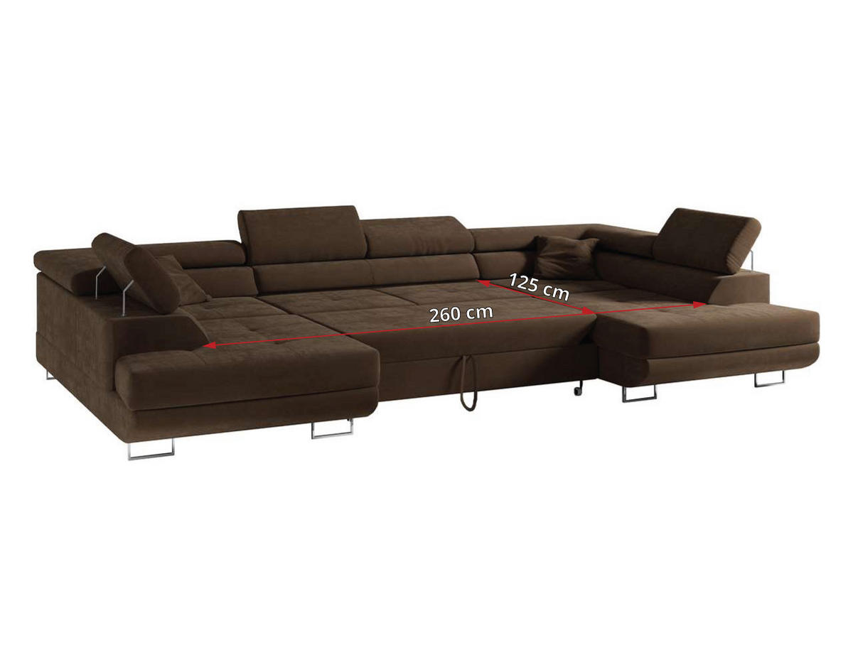 WOHNLANDSCHAFT GUSTAW U Braun Velvet - Silberfarben/Braun, Textil/Metall (340/55/205cm) - MKS