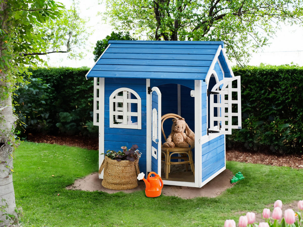 GARTENSPIELHAUS Blau Kokkoni - Blau/Weiß, Holz (118/129/115cm) - Beliani