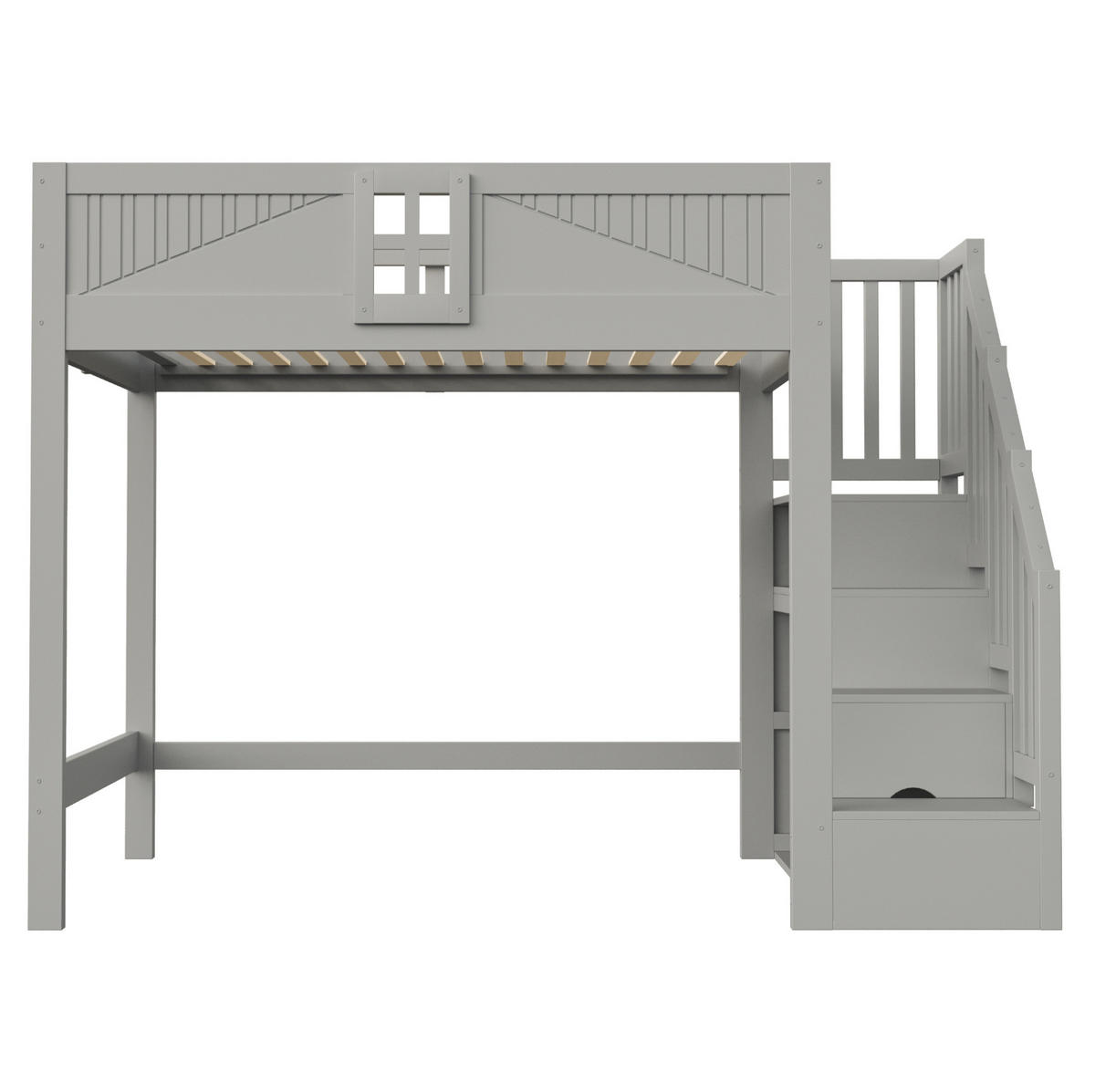HOCHBETT 140x200 cm in Grau mit Stauraumtreppe und Sicherheitsgeländer - Grau, Holz (140/200cm) - IVMEU