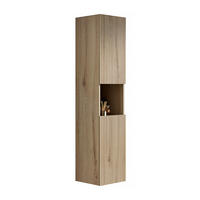 BAD-HOCHSCHRANK 160 cm,Schmal 2 Türen Offenes Fach Aufbewahrungsschrank Weiße Eiche - Weiß, Holz (140/30/24cm) - PARAFTA HOME