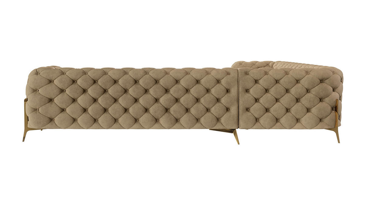 ECKSOFA Chesterfield Lexi Beige Samt - Beige/Goldfarben, Holz/Textil (323/323cm) - S-Style Möbel