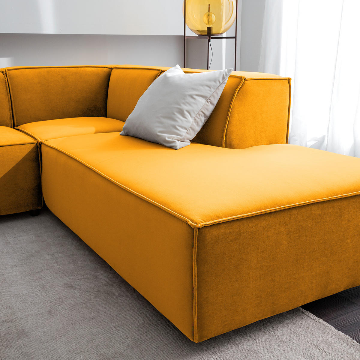 WOHNLANDSCHAFT mit Longchair & Ottomane - Gelb/Schwarz, Kunststoff/Textil (369/70/234cm) - home24