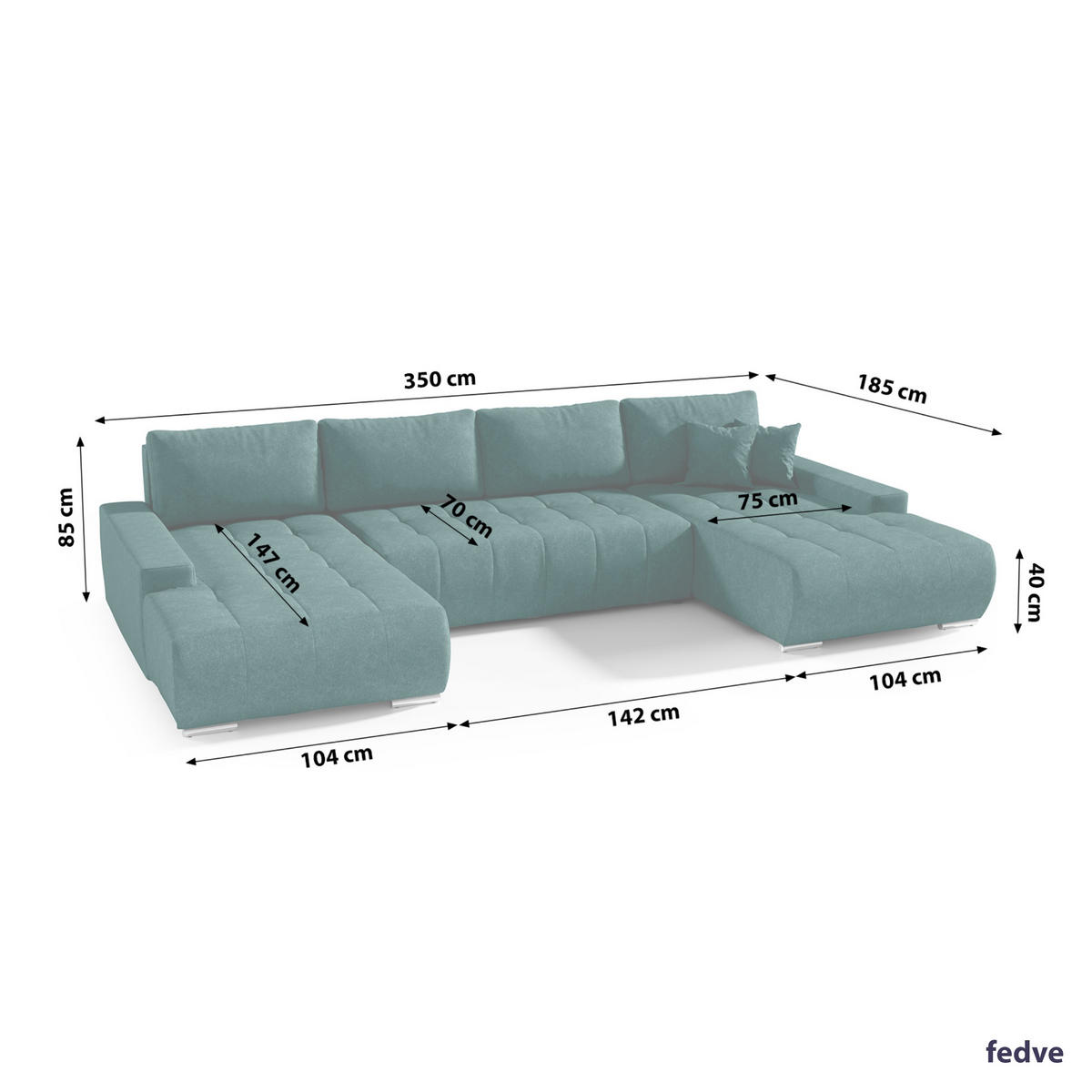 WOHNLANDSCHAFT mit Schlaffunktion Dhaka U, Flaschengrün - Grün, Textil (185/85/350cm) - Fedve