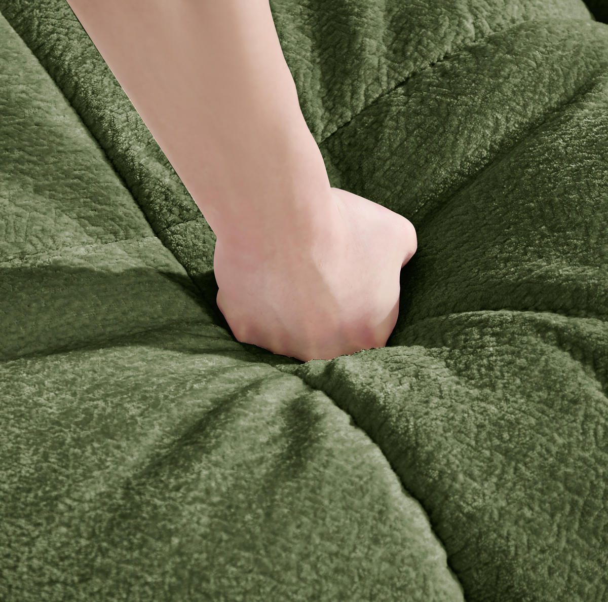 SOFA 260/86/90 cm in Grün aus Chenille mit Steppnähten und modularer Bauweise - Grün, Textil (86/90/260cm) - Flora Grace