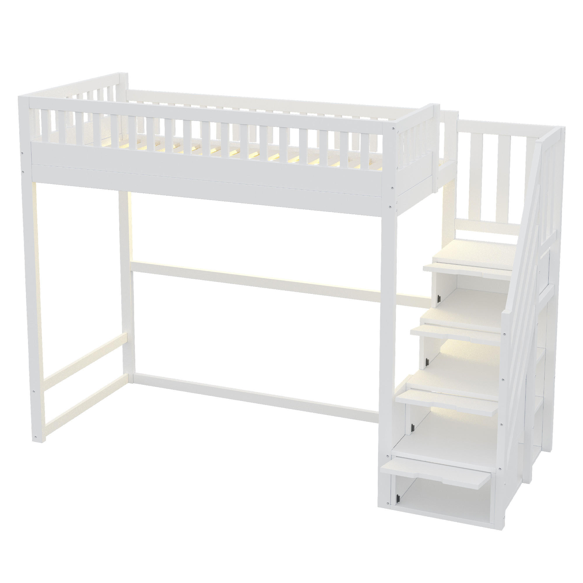 HOCHBETT 90/200 cm DE-01508, in Weiß, mit Sicherheitsleiter, Sicherheitsgeländer und LED-Lichtleiste - Weiß, Holz (90/200cm) - ComfortXL