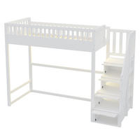 HOCHBETT 90/200 cm DE-01508, in Weiß, mit Sicherheitsleiter, Sicherheitsgeländer und LED-Lichtleiste - Weiß, Holz (90/200cm) - ComfortXL