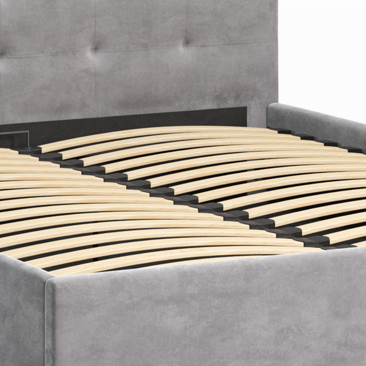 POLSTERBETT 140×200 mit Bettkasten und Lattenrost Mira HLR-22 Grau Velours - Grau, Holz (140/200cm) - Jana