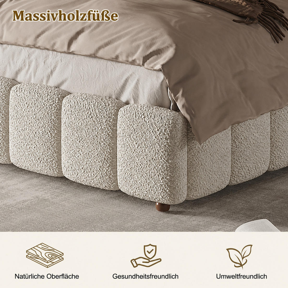 POLSTERBETT aus Bouclé 140x190 cm Weiß mit hydraulischem Bettkasten und Lattenrost - Weiß, Textil (140/190cm) - Modfu