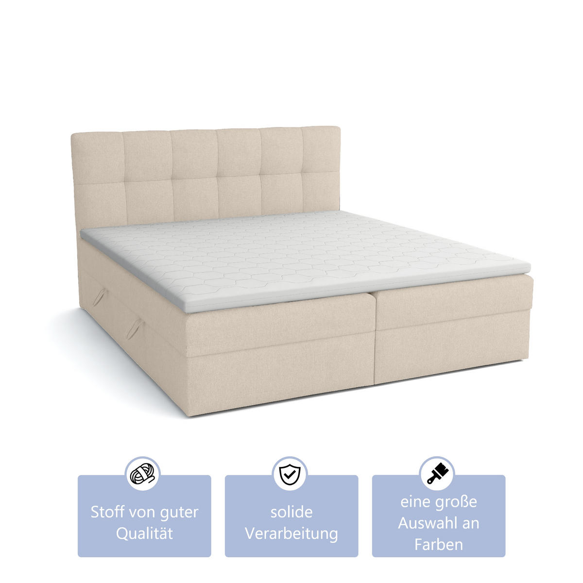 BOXBETT Doppelbett Corino Beige 140x200 cm - Beige, Naturmaterialien (200/144/103cm)