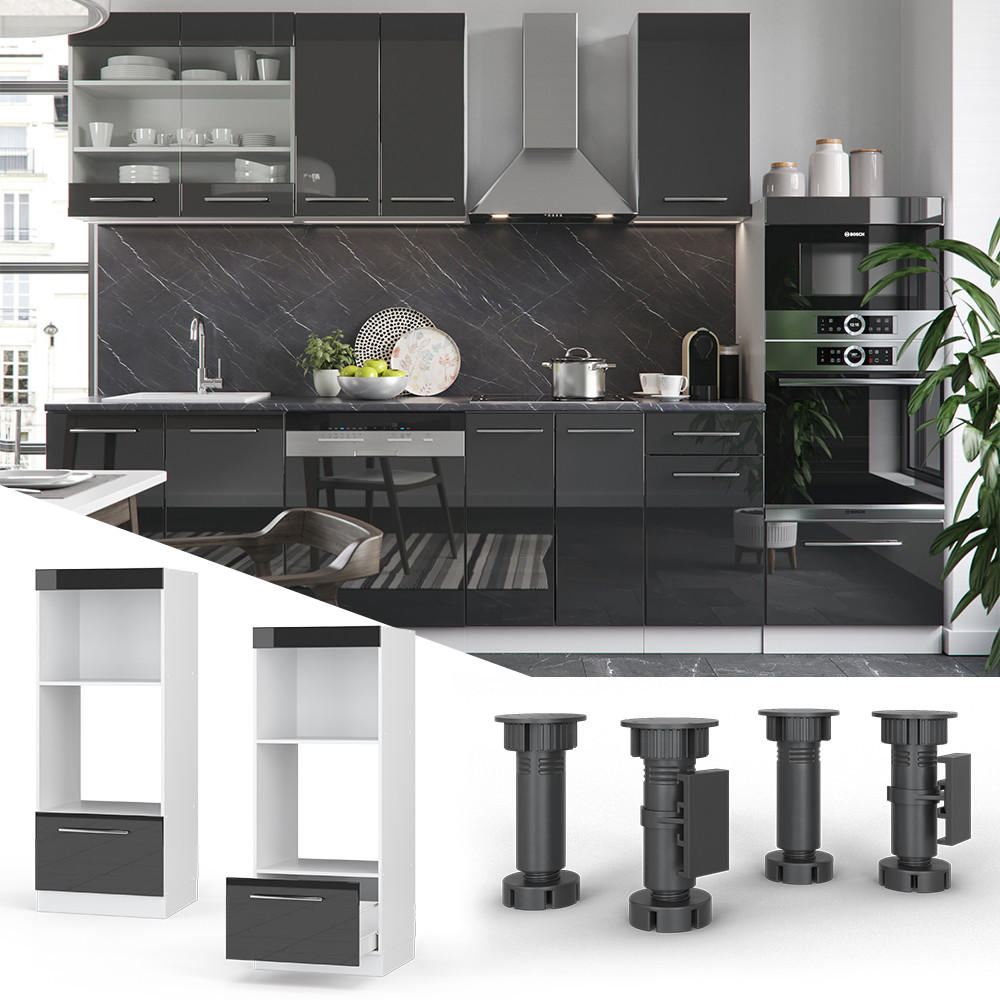 MIKROWELLENSCHRANK Fame-Line Anthrazit Hochglanz 60 cm offen - Schwarz Hochglanz/Anthrazit, Holzwerkstoff (60/153.6/58.1cm) - Vicco