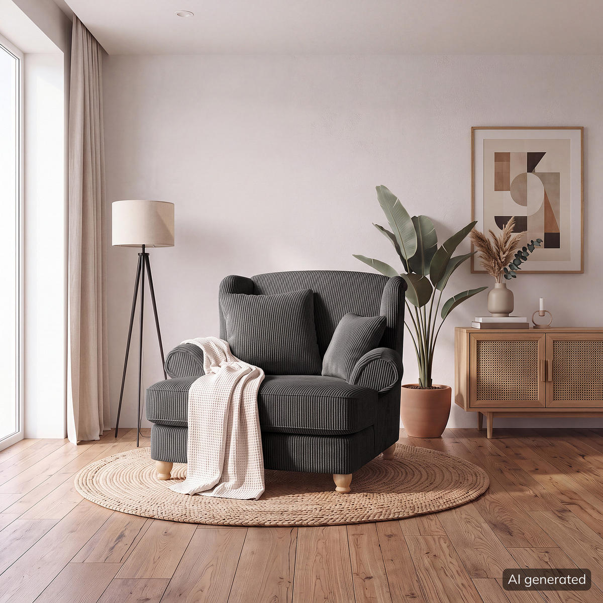 XXL SESSEL - Cord - Grau, Holz/Textil (135/100/128cm) - home24