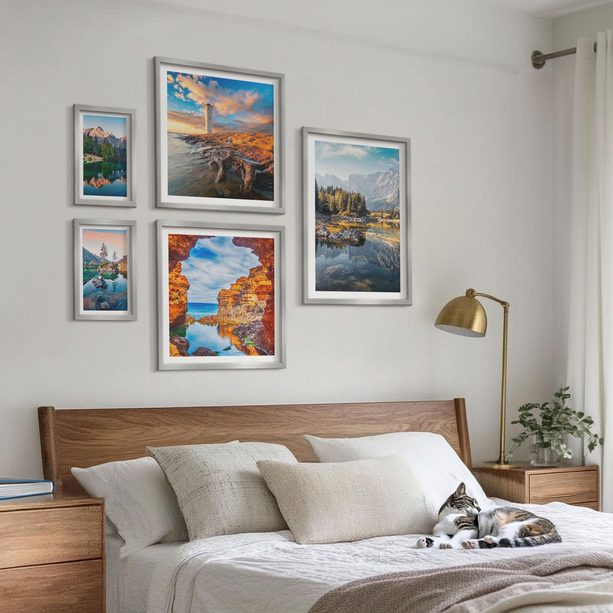 BILDER SET 5er Set - 50x50 cm & 20x30 cm & 40x60 cm Silberner Rahmen - Aussicht Paris New York Treppen - Silberfarben, Kunststoff (40/60cm) - TULUP