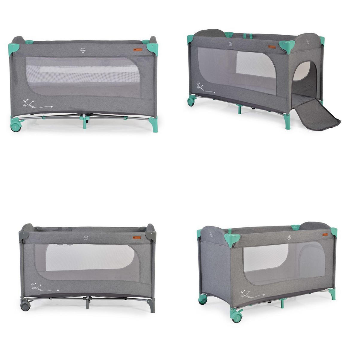 REISEBETT Skyglow 2 Ebenen grün Räder Matratze Seiteneingang Tasche Bremsen - Grün, Kunststoff (60/120cm) - Cangaroo