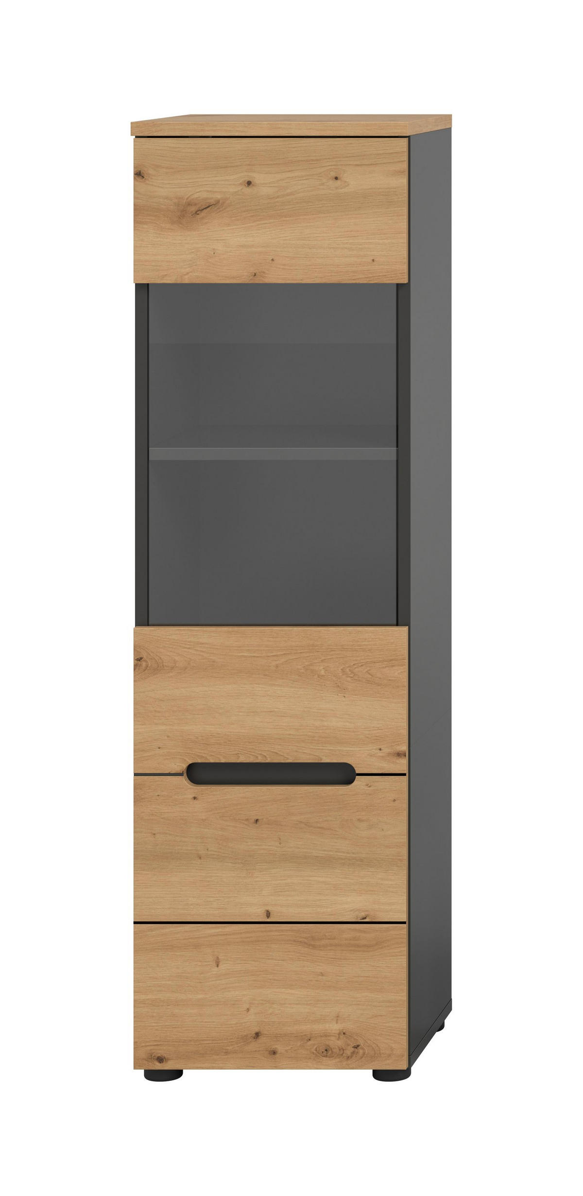 VITRINE CANU (B/H/T: ca. 36/125/33 cm) in Basalt grau/Artisan Nachbildung - Grau, Holzwerkstoff (36/125/33cm)