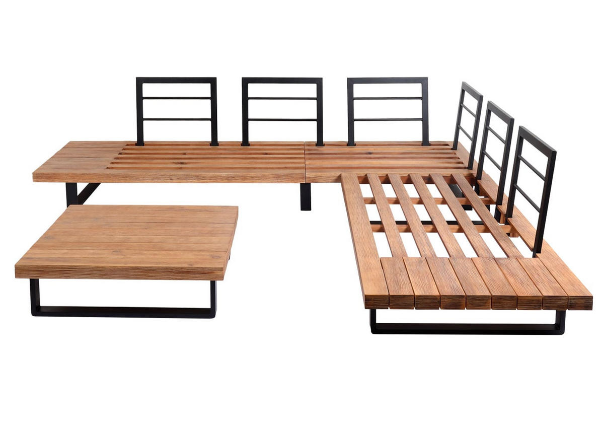 GARTEN-GARNITUR Hellbraun Polster Cremeweiß - Braun, Holz - PROREGAL