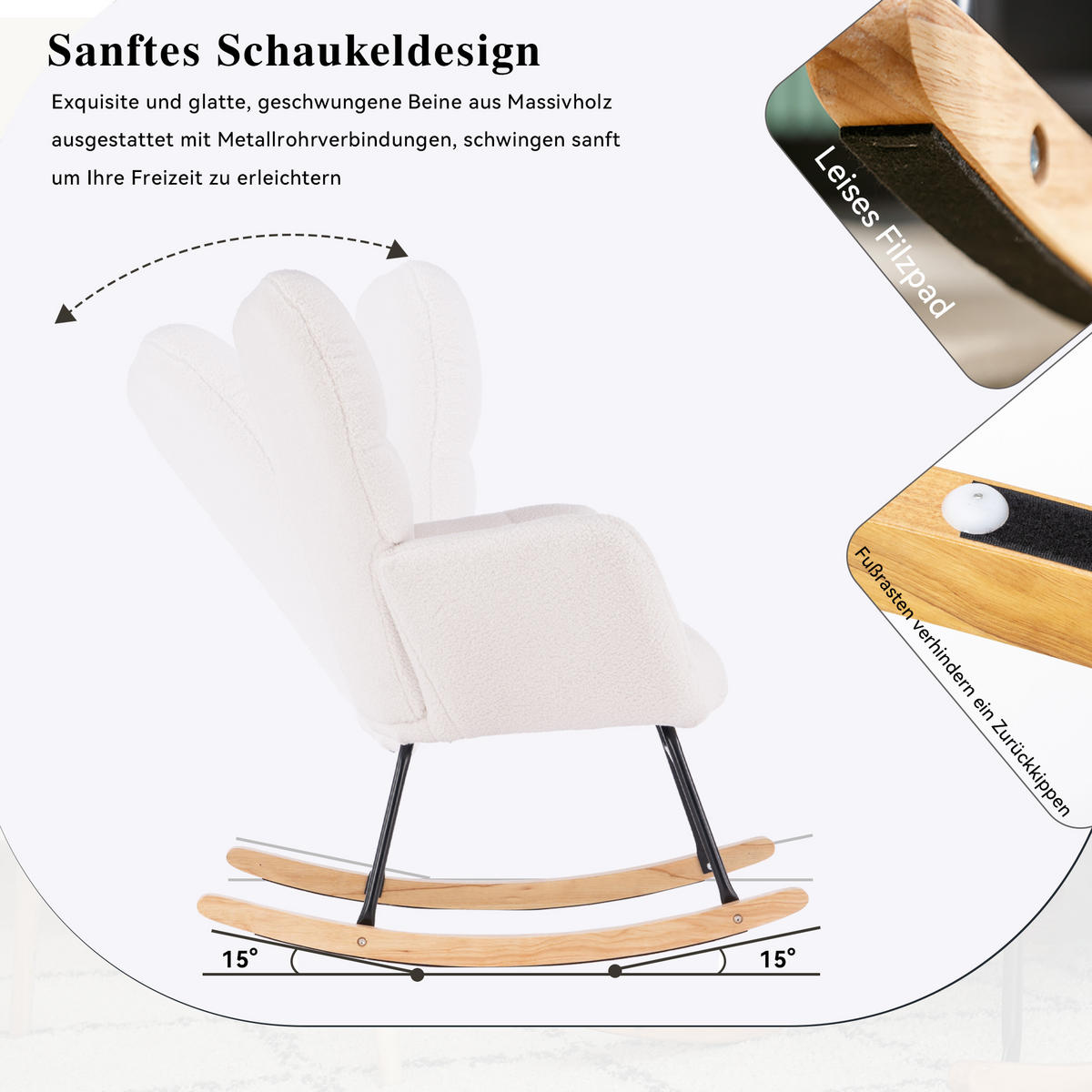 SCHAUKELSTUHL Teddy-Stoff mit gepolstertem Sitz und hoher Lehne 80/70/95 cm Weiß - Weiß, Textil (70/95/80cm) - Redom