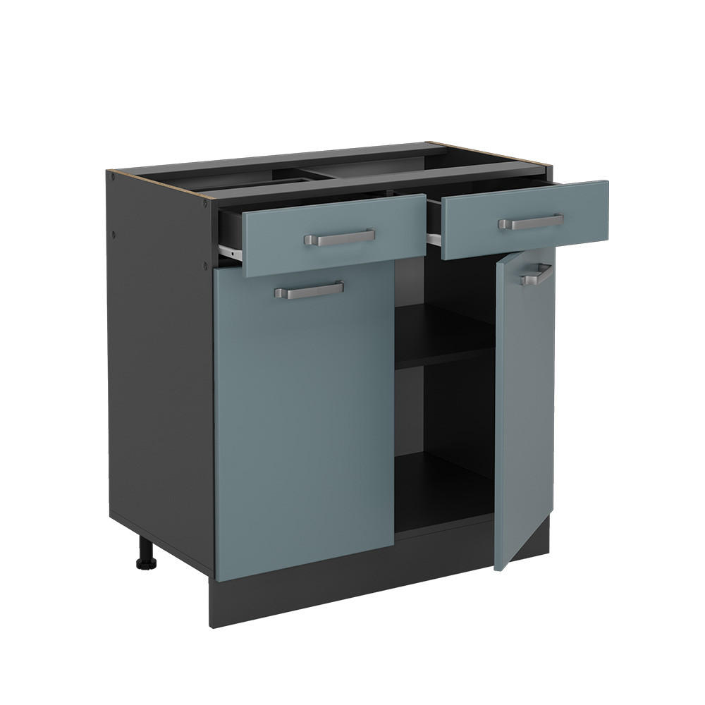 KÜCHENUNTERSCHRANK R-Line Blau-Grau 80 cm ohne AP - Anthrazit/Blaugrau, Holzwerkstoff (80/81.6/46cm) - Vicco