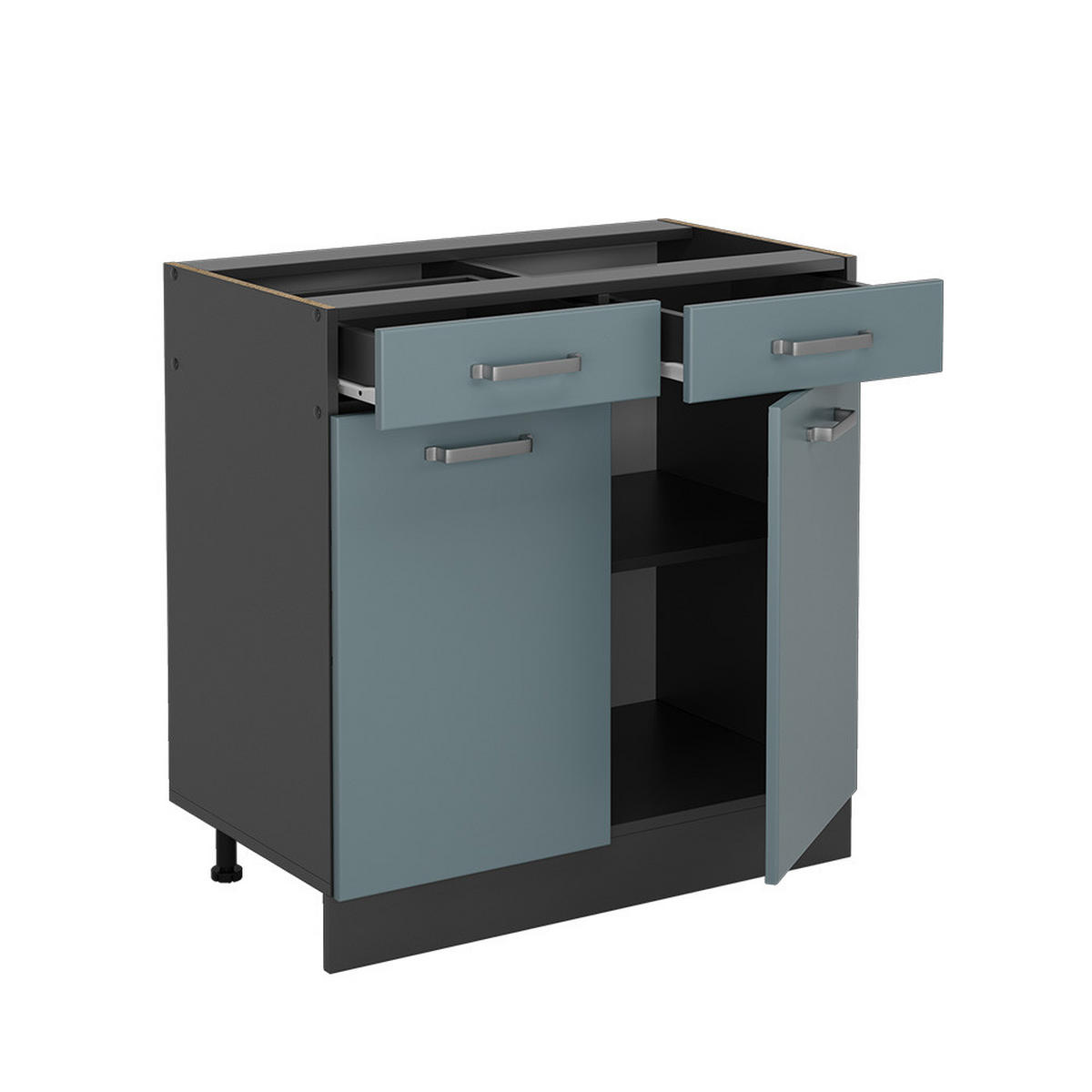 KÜCHENUNTERSCHRANK R-Line Blau-Grau 80 cm, AP Anthrazit - Anthrazit/Blaugrau, Holzwerkstoff (80/81.6/60cm) - Vicco
