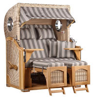 STRANDKORB Düne 2-Sitzer Teak Shell Bullauge - Braun/Grau, Holz/Metall (125/170/80cm) - Mr. Deko