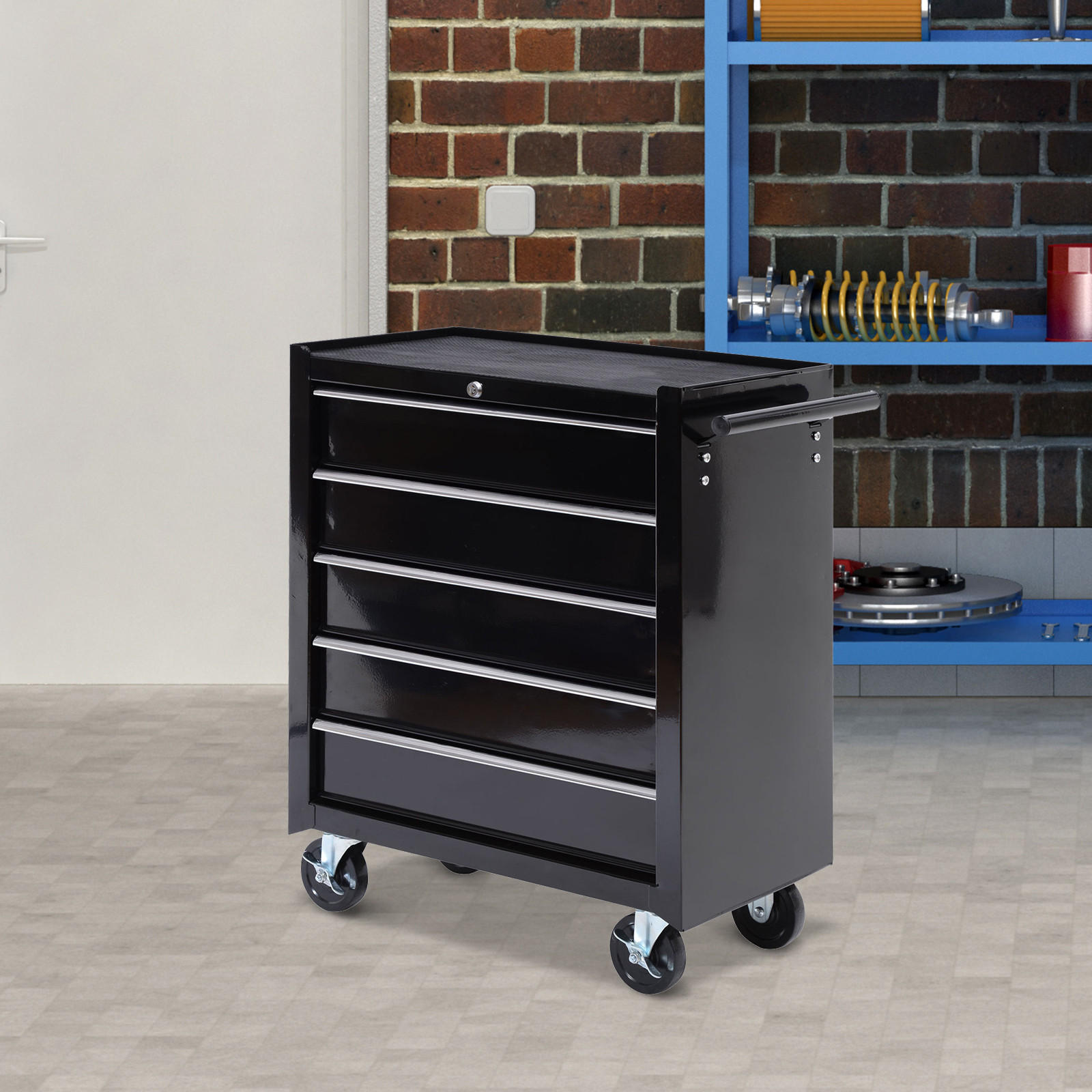 WERKSTATTWAGEN abschließbar mit 5 Schubladen, Schwarz - Schwarz, Metall (68/75/33cm) - HOMCOM