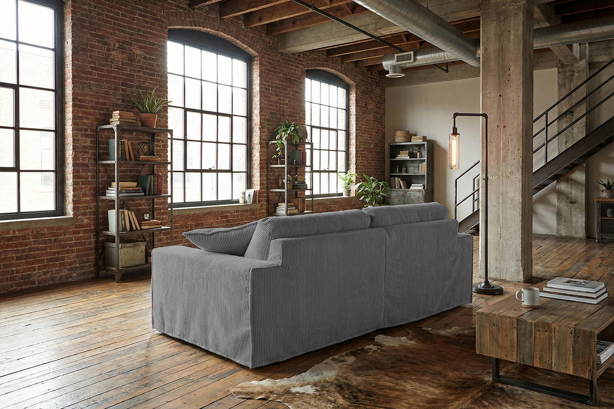 SOFA NETTA Grau Cord - Braun/Grau, Birkenholz/Textil (226/90/116cm) - KAWOLA