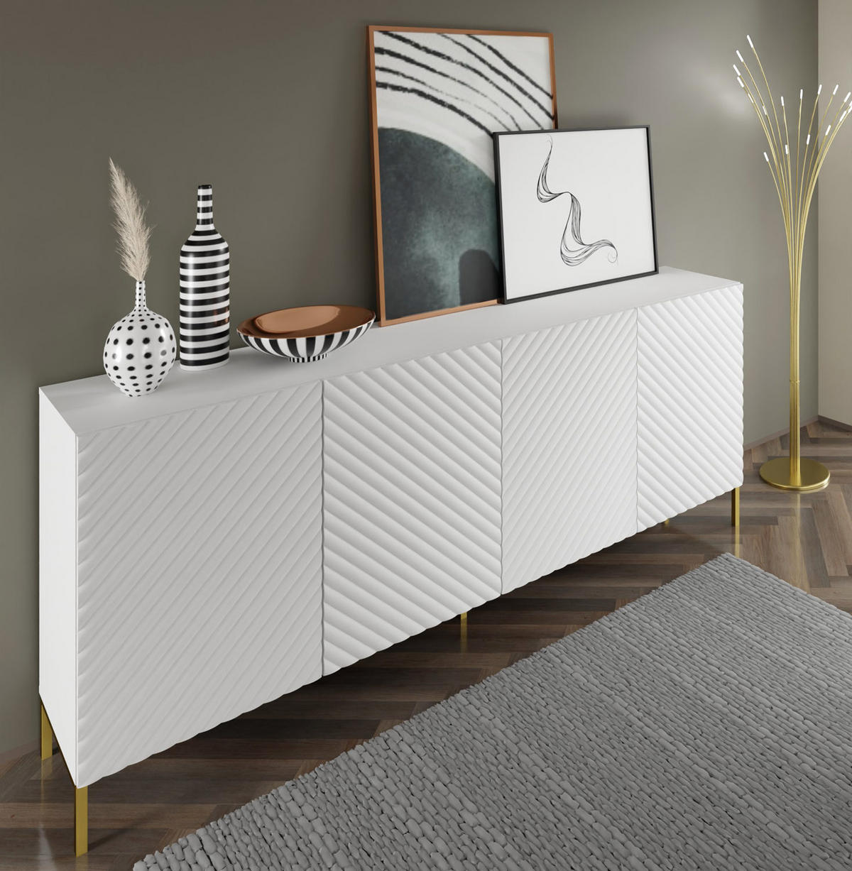 KOMMODE Weiß, Gold 200/87/42 - Weiß, Holzwerkstoff (200/87/42cm) - RAUMHIRSCH FURNITURE
