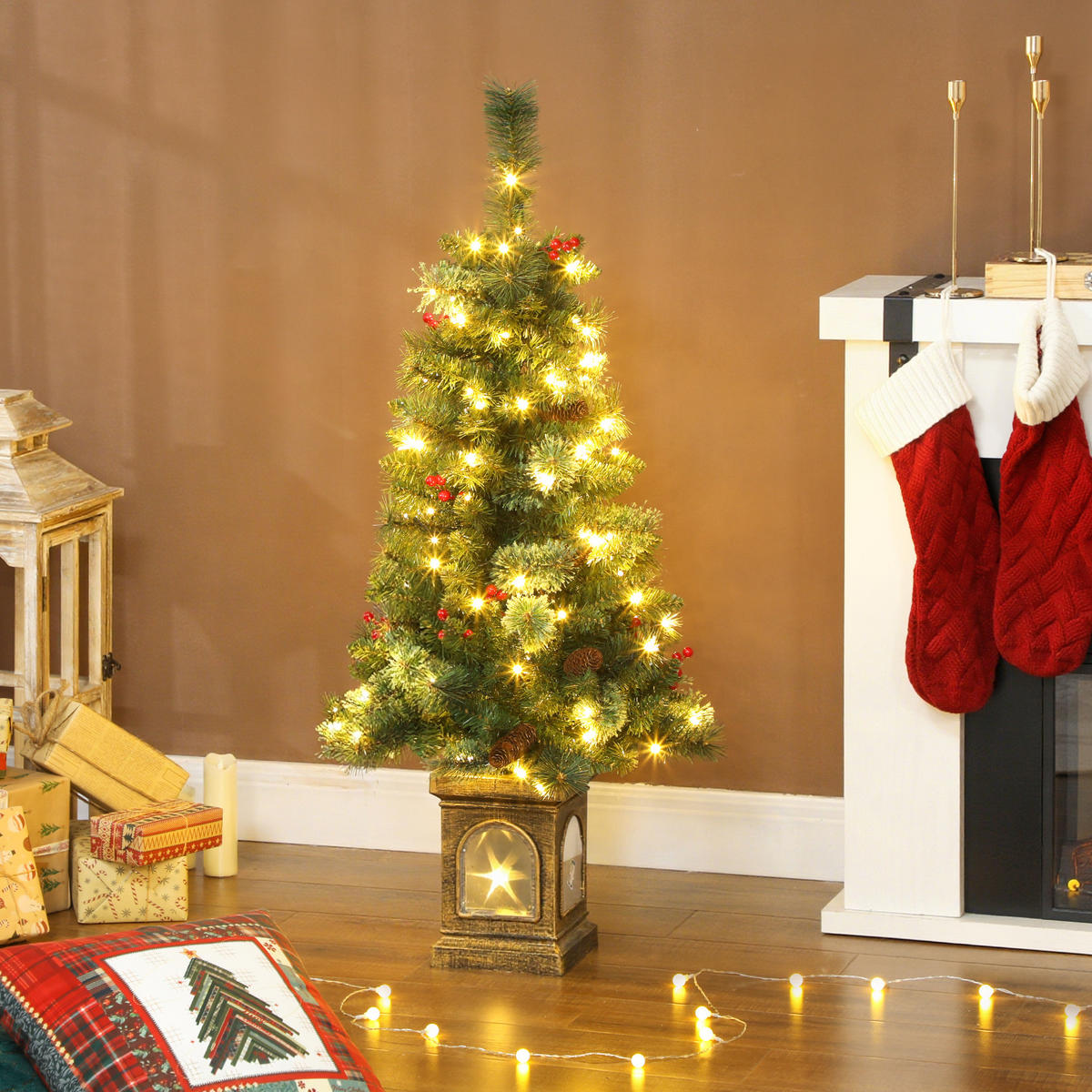 KÜNSTLICHER Weihnachtsbaum 120 cm Tannenbaum künstlich mit 100 LED 8 Modi - Grün, Kunststoff (120cm) - HOMCOM