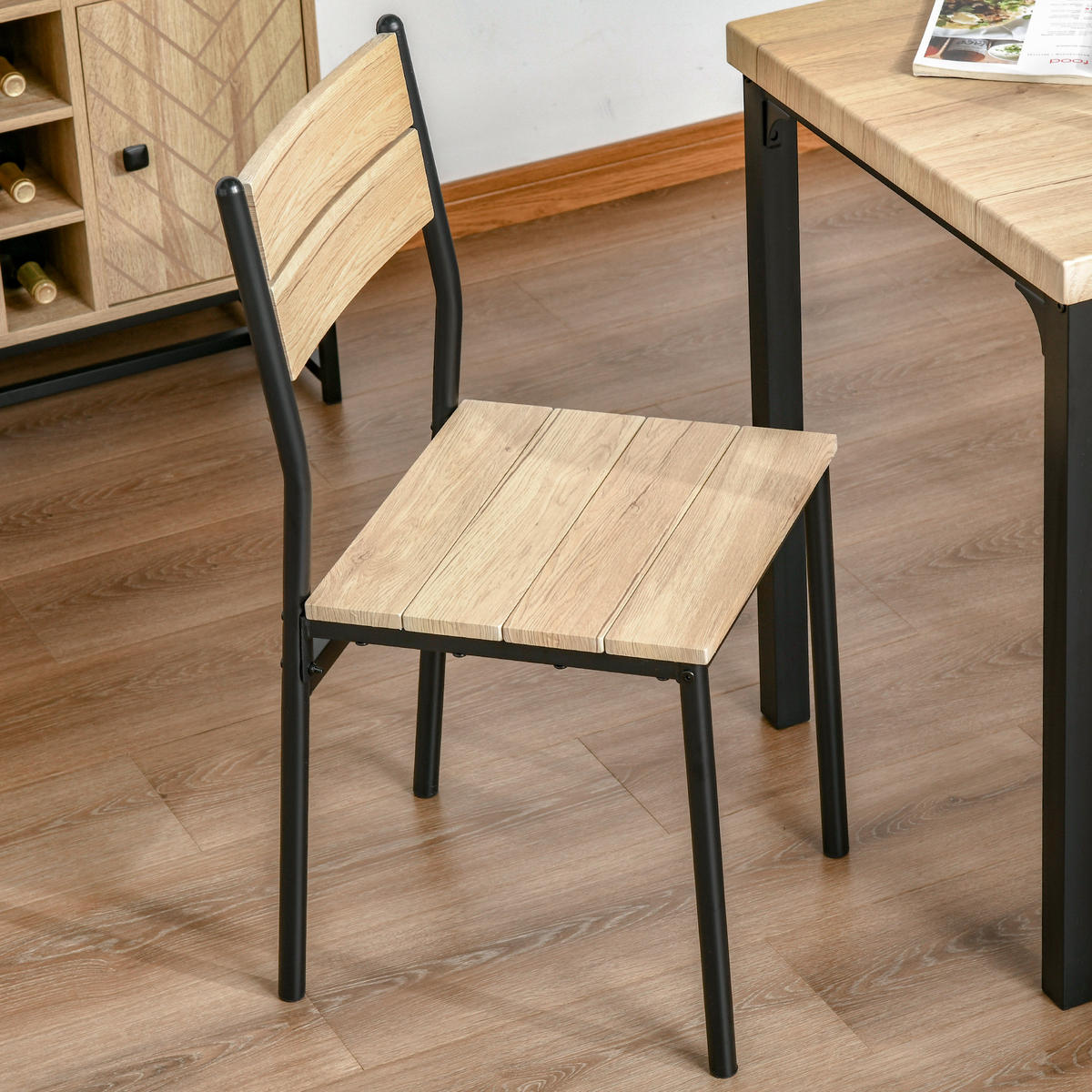 3-TEILIGE Essgruppe Küchentisch mit Metallgestell Esszimmergruppe Sitzgruppe - Schwarz/Naturfarben, Holzwerkstoff/Metall (60/76/60cm) - HOMCOM