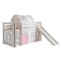 HOCHBETT mit Rutsche Karolina Massivholz Weiß Textilset Burg 2 - Hellgrau/Weiß, Holz (90/200cm) - 58aufmkessel