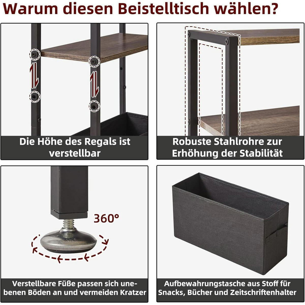 BEISTELLTISCH mit Stauraum Dunkelgrau - Multicolor, Metall (43/18/66cm)
