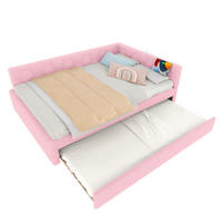 POLSTERBETT aus Samt 140x200 cm in Rosa mit Ausziehbett, USB & Typ-C - Rosa, Textil (140/200cm) - Modfu