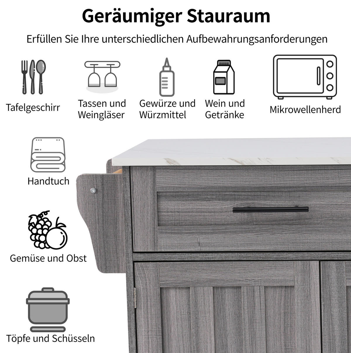 KÜCHENINSEL 129/91,5/46 cm Grau/Weiß aus MDF mit klappbarer Tischplatte - Grau, Holzwerkstoff (46/91.5/129cm) - OKMYHOME