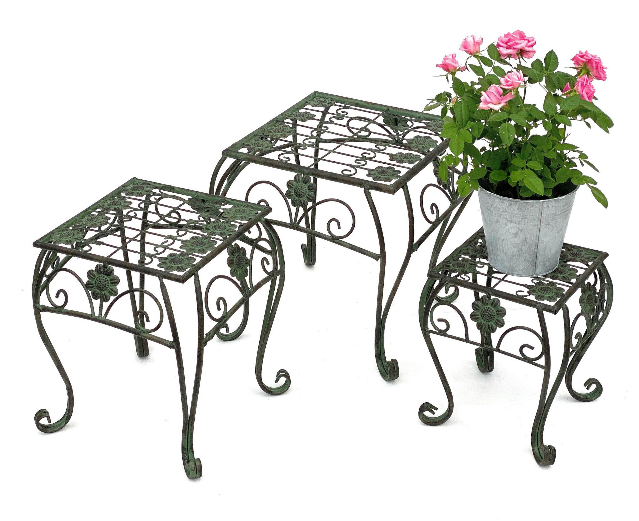 BLUMENHOCKER eckig 3er Set Metall Grün 25,5-34,5 cm - Grün, Metall (22.5/25.5/22.5cm) - DanDiBo