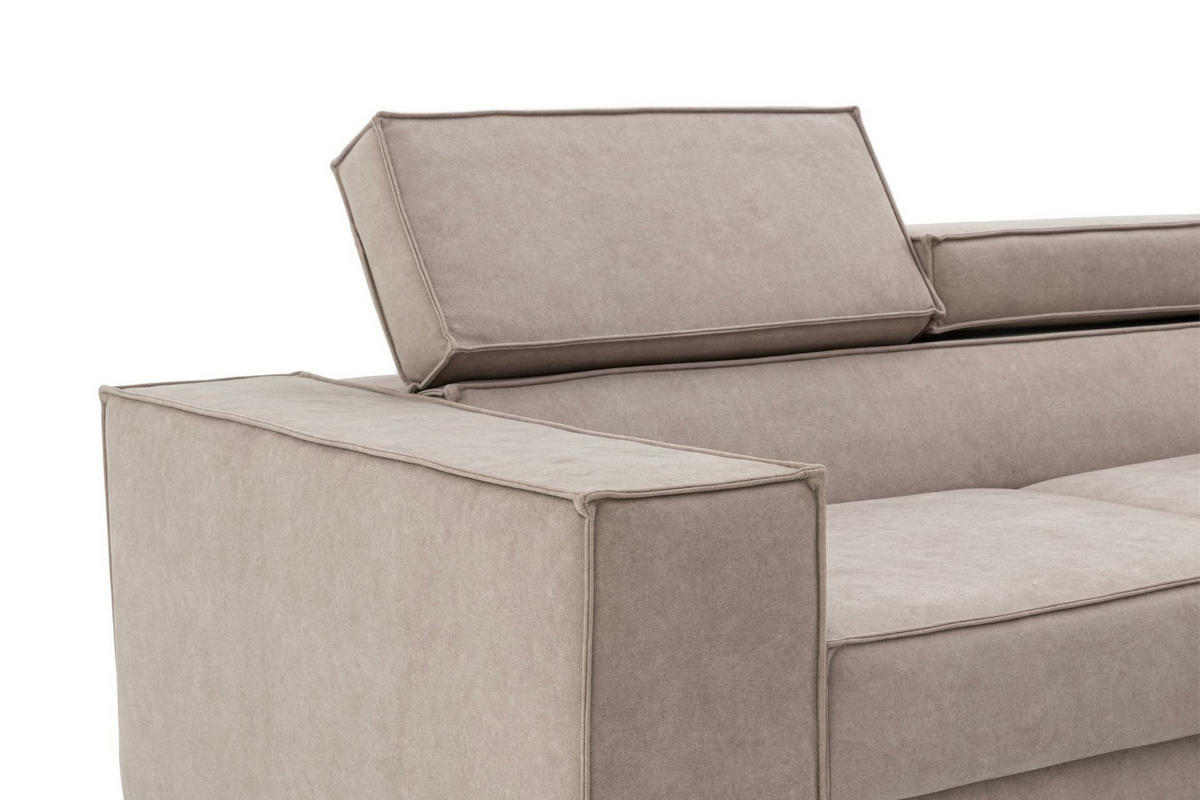ECKSOFA PURE L Rechts mit Schlaffunktion 127x199 Velours Hellgrau - Hellgrau/Schwarz, Holz/Textil (204/281cm) - Muffo