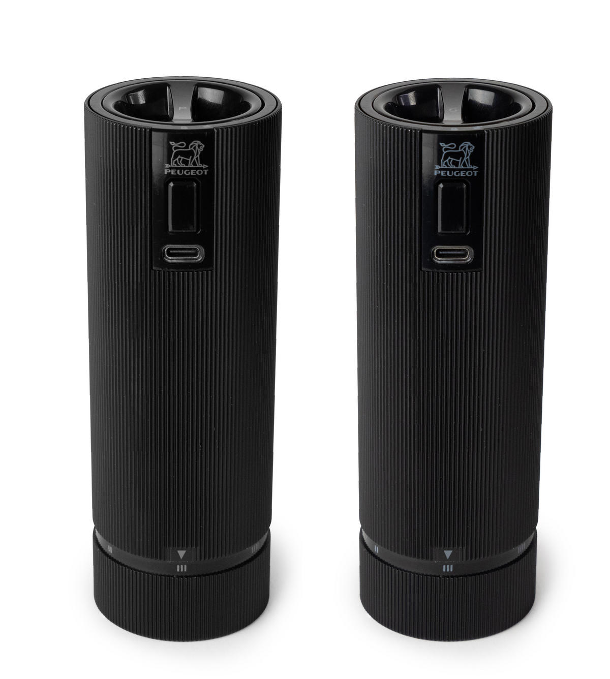 MÜHLENSET Elektrisch Line 15cm Pfeffer- & Salzmühle Aluminium Schwarz Stahlmahlwerk - Schwarz, Metall (10.4/15/5.2cm) - PEUGEOT