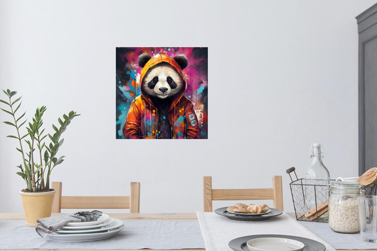 WANDTATTOO Panda - Jacke - Graffiti - Orange 50x50 cm - Orange, Kunststoff (50/50/0.1cm) - MuchoWow