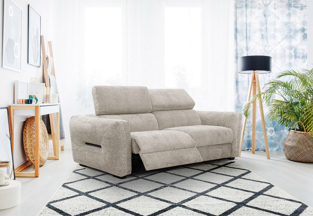 SOFA CALVERA 3-Sitzer mit 1 Relaxfunktion, ecru - Ecru, Holzwerkstoff/Textil (204/79/106cm) - Courtois Laville