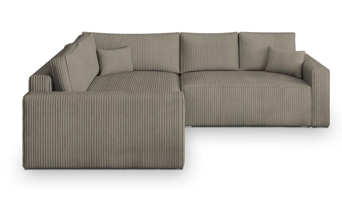 ECKSOFA ERONIS L-S Beige Kordstoff mit Schlaffunktion - Beige, Holz (265/194cm) - MASSENO
