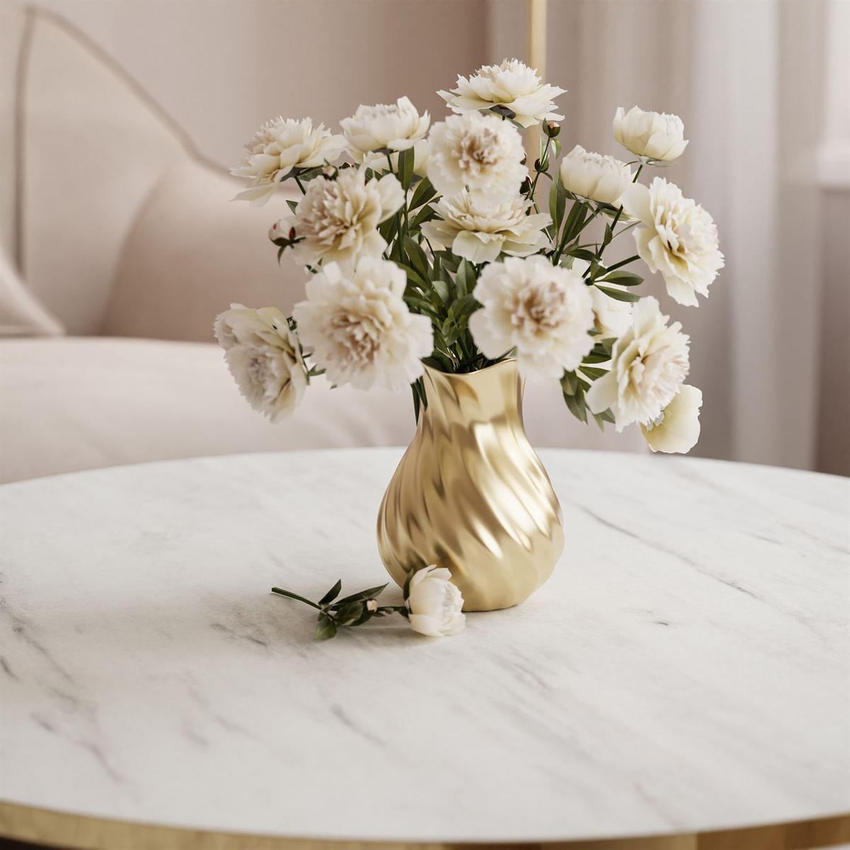 COUCHTISCH SOLEIL GOLD Weiß Marmor, 70cm - Weiß, Holzwerkstoff (70/70/47cm) - Lookway