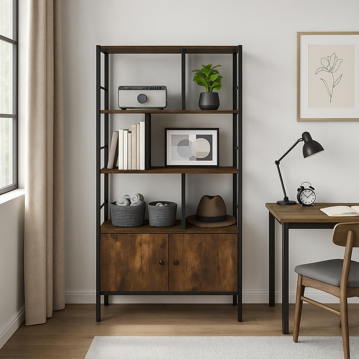 BÜCHERREGAL - Dunkelbraun, Holzwerkstoff/Metall (74/154.5/30cm) - Relaxdays