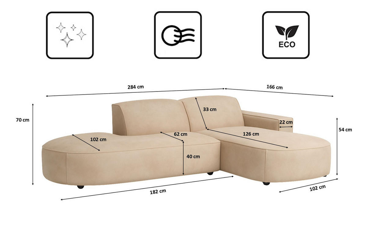 ECKSOFA Cursal Atelier, Stoff Salvador, Beige, Rechts - Beige, Holz (284/166cm) - Kaiser Möbel