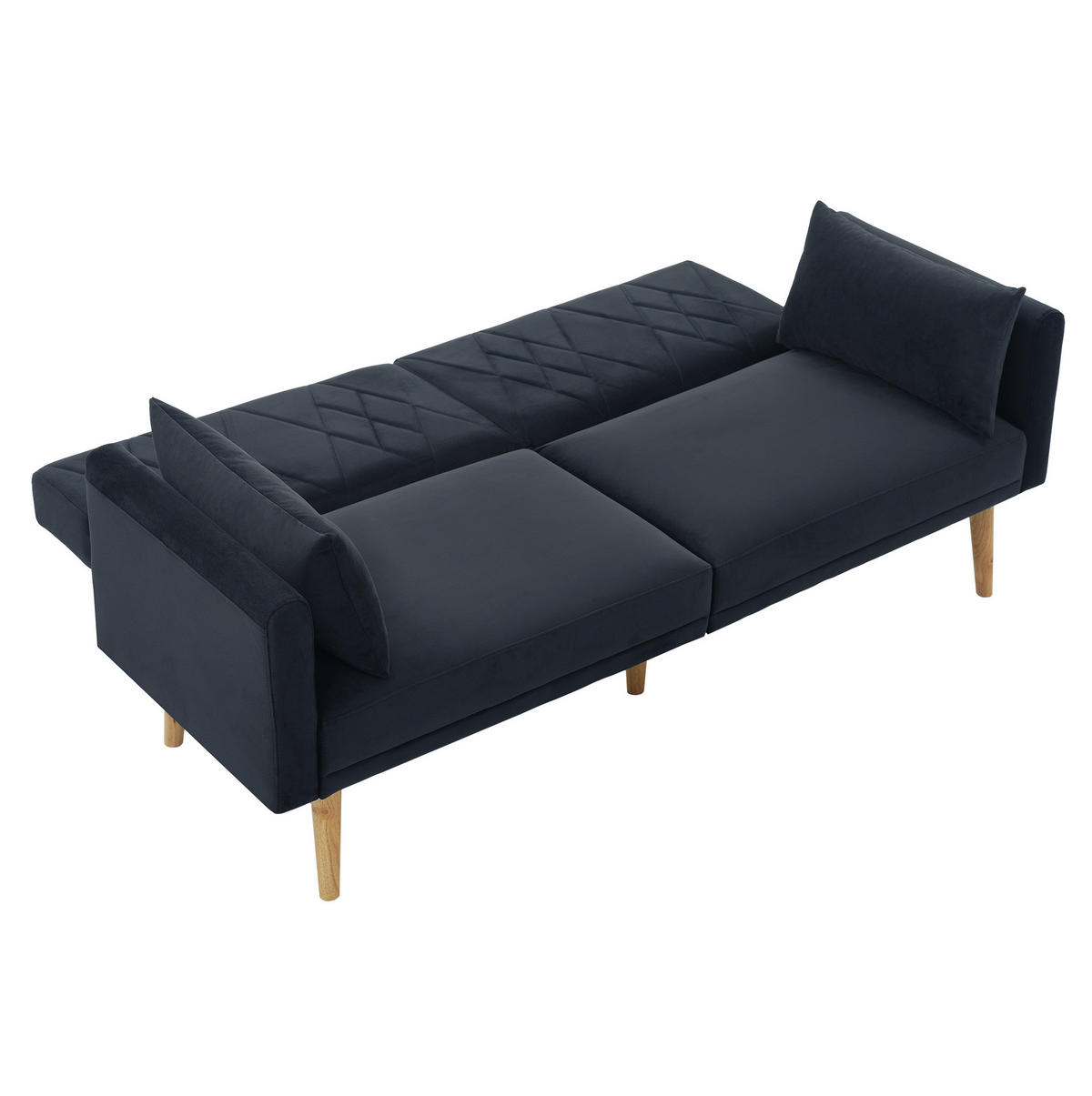 SCHLAFSOFA aus Samt 180x75x82 cm Schwarz mit verstellbarer Rückenlehne, 5-fach Armlehnen und 2 Kissen - Schwarz, Textil (75/82/180cm) - Modfu