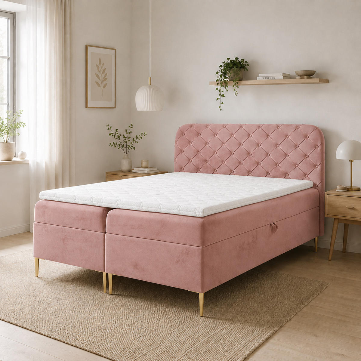 BOXBETT mit zwei Bettkasten 200x200 cm in Rosa - Pink, Textil (200/200cm) - Home Collective