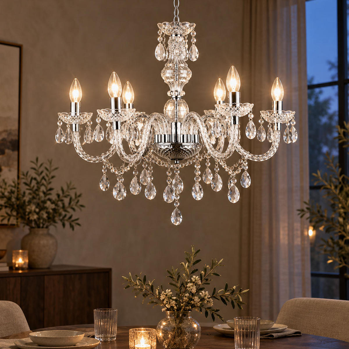 KRONLEUCHTER Kristalloptik Silber klar 6-flammig - Silberfarben, Metall (67/67/166cm) - Globo Lighting