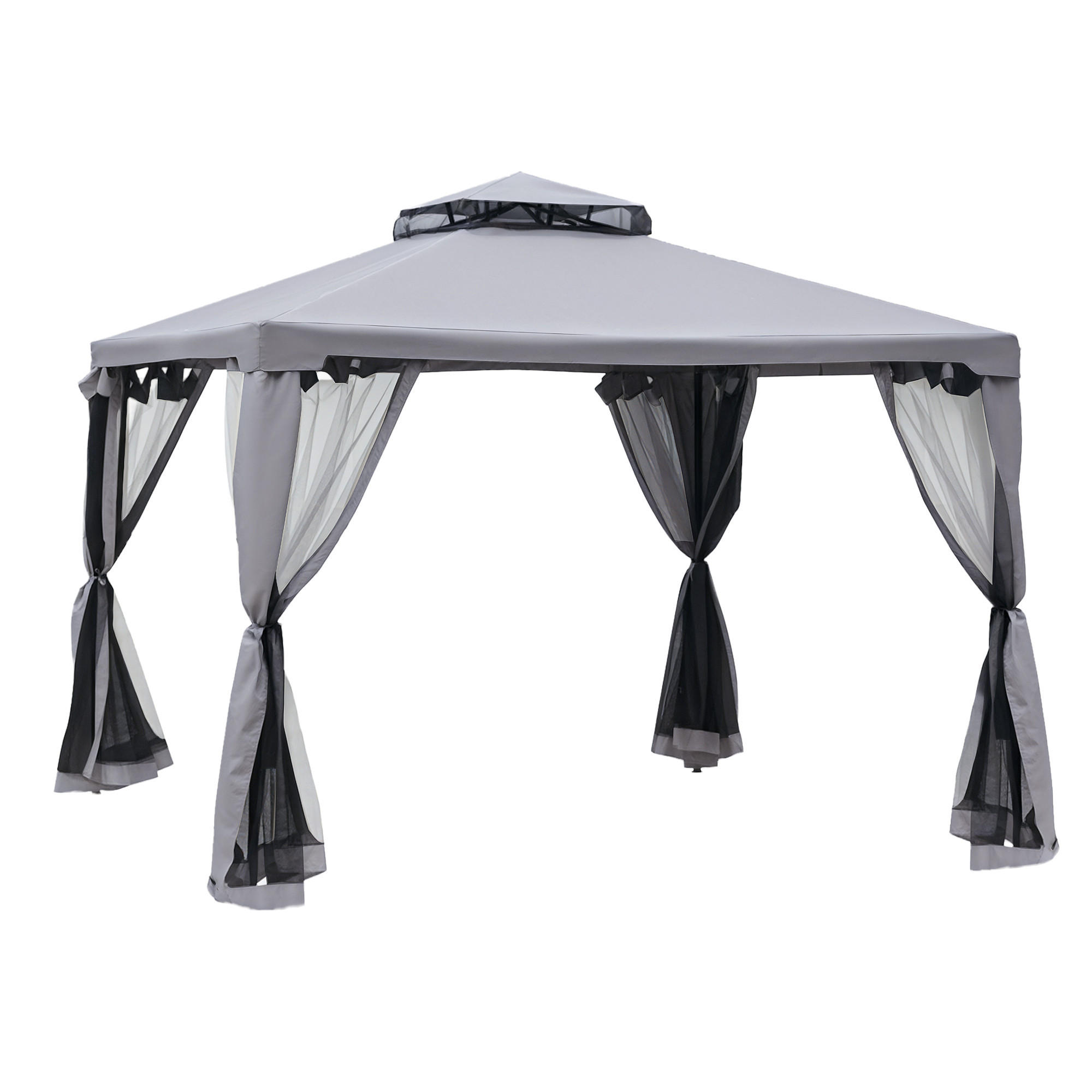 PAVILLON mit Doppeldach, ca. 3x3 m mit Moskitonetz, Seitenteile Garten-Pavillon aus Metall Hellgrau - Hellgrau, Textil (294/265/294cm)